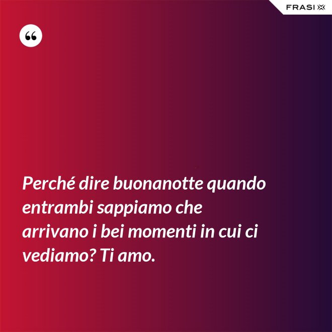 Perché dire buonanotte quando entrambi sappiamo che arrivano i bei momenti in cui ci vediamo? Ti amo. - Anonimo