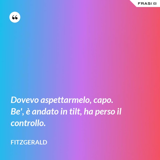Dovevo aspettarmelo, capo. Be', è andato in tilt, ha perso il controllo. - Fitzgerald