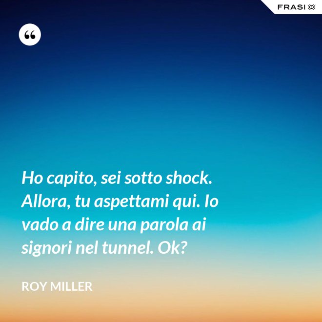 Ho capito, sei sotto shock. Allora, tu aspettami qui. Io vado a dire una parola ai signori nel tunnel. Ok? - Roy Miller