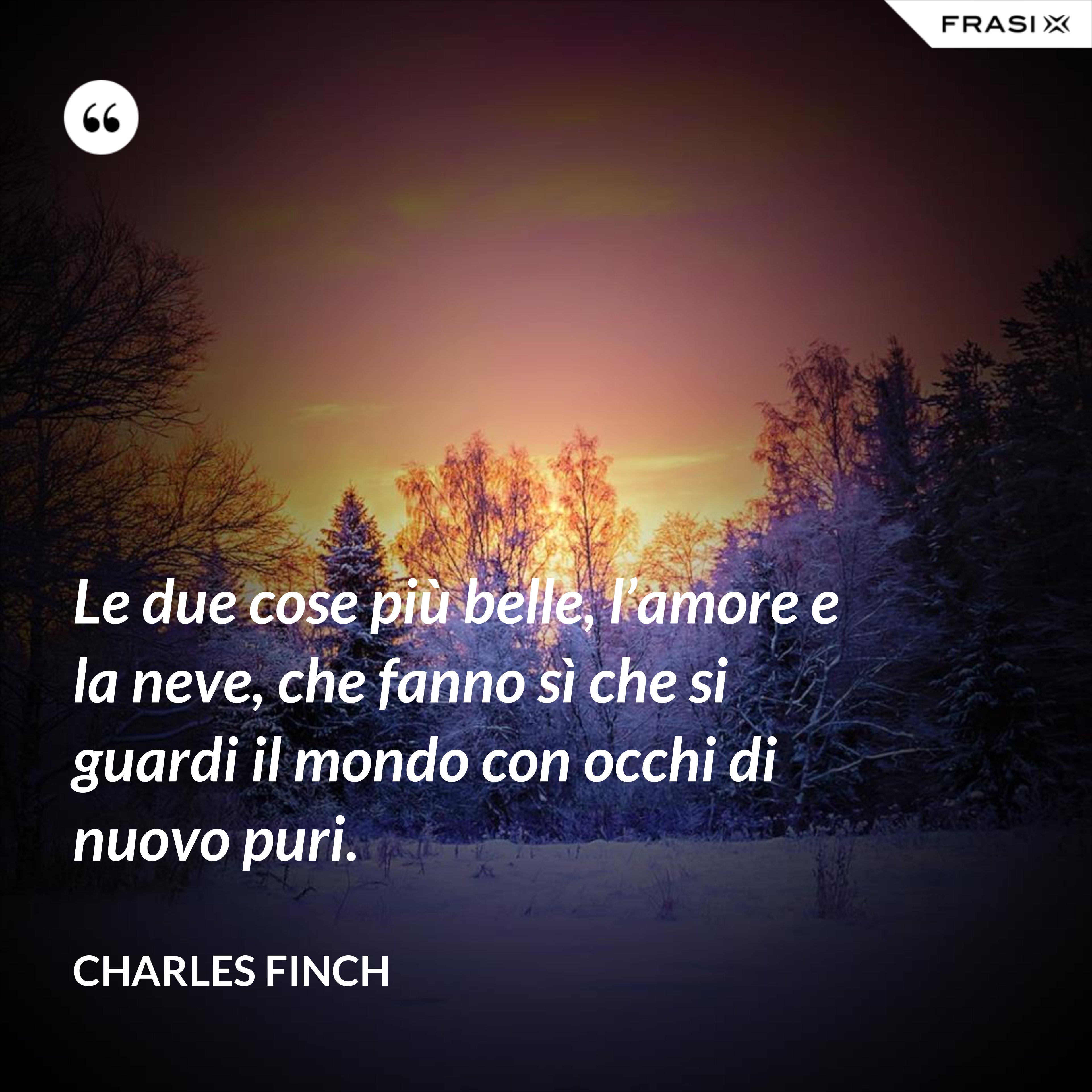 Le due cose più belle, l’amore e la neve, che fanno sì che si guardi il mondo con occhi di nuovo puri. - Charles Finch