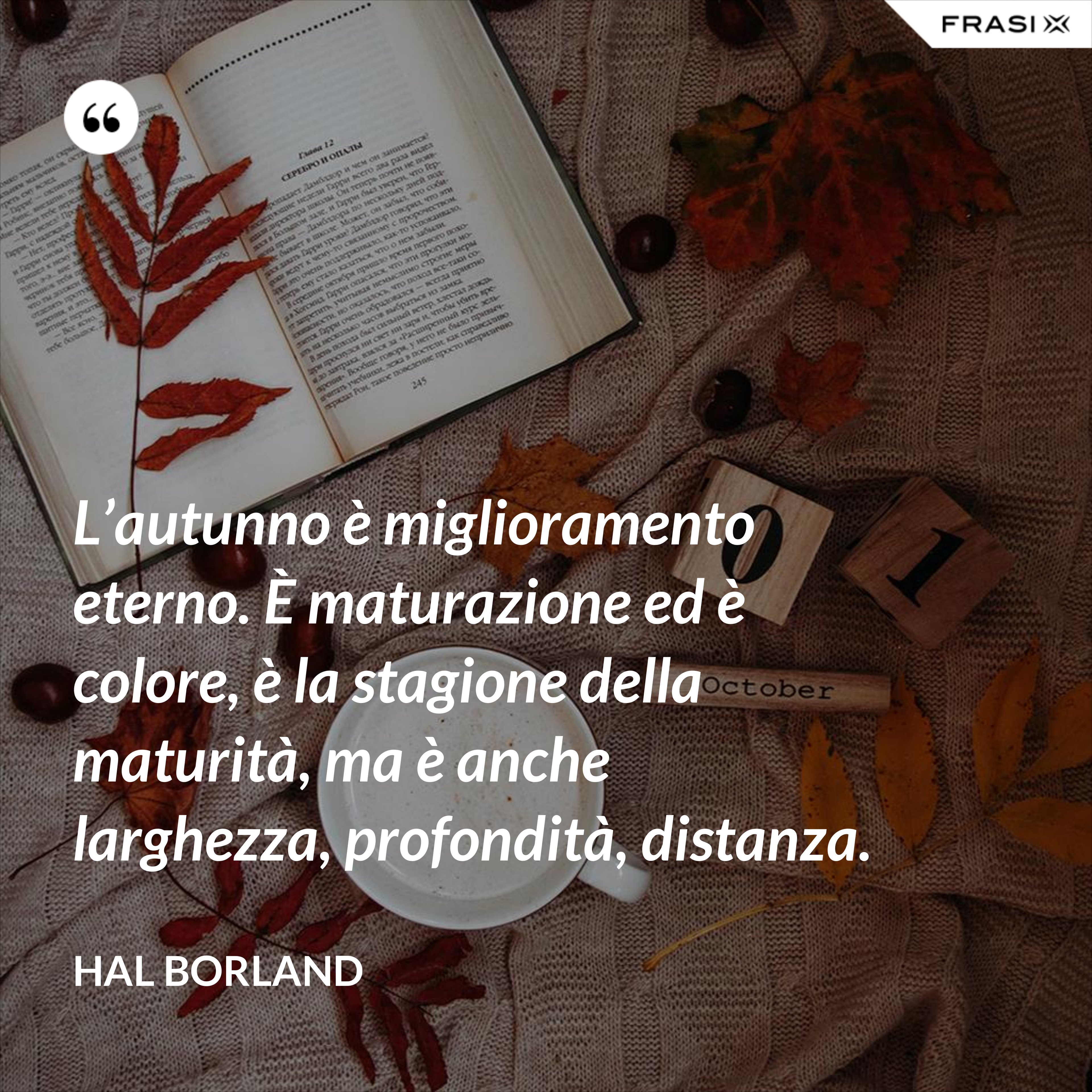L’autunno è miglioramento eterno. È maturazione ed è colore, è la stagione della maturità, ma è anche larghezza, profondità, distanza. - Hal Borland