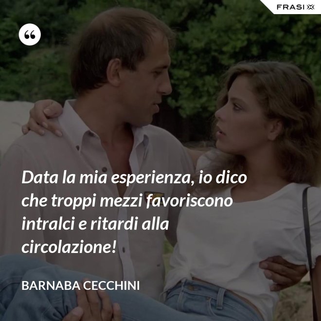 Data la mia esperienza, io dico che troppi mezzi favoriscono intralci e ritardi alla circolazione! - Barnaba Cecchini