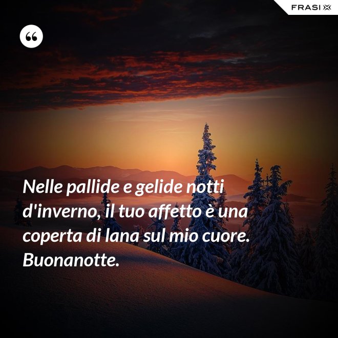 Nelle pallide e gelide notti d'inverno, il tuo affetto è una coperta di lana sul mio cuore. Buonanotte. - Anonimo