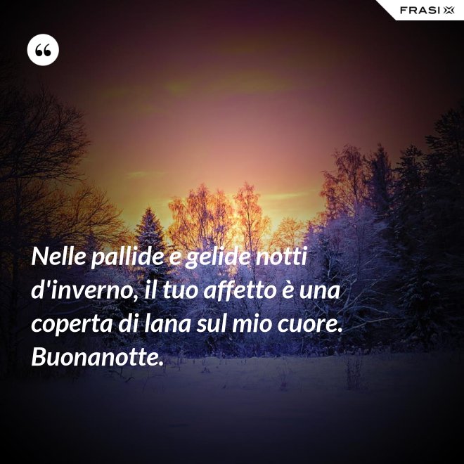 Nelle pallide e gelide notti d'inverno, il tuo affetto è una coperta di lana sul mio cuore. Buonanotte. - Anonimo
