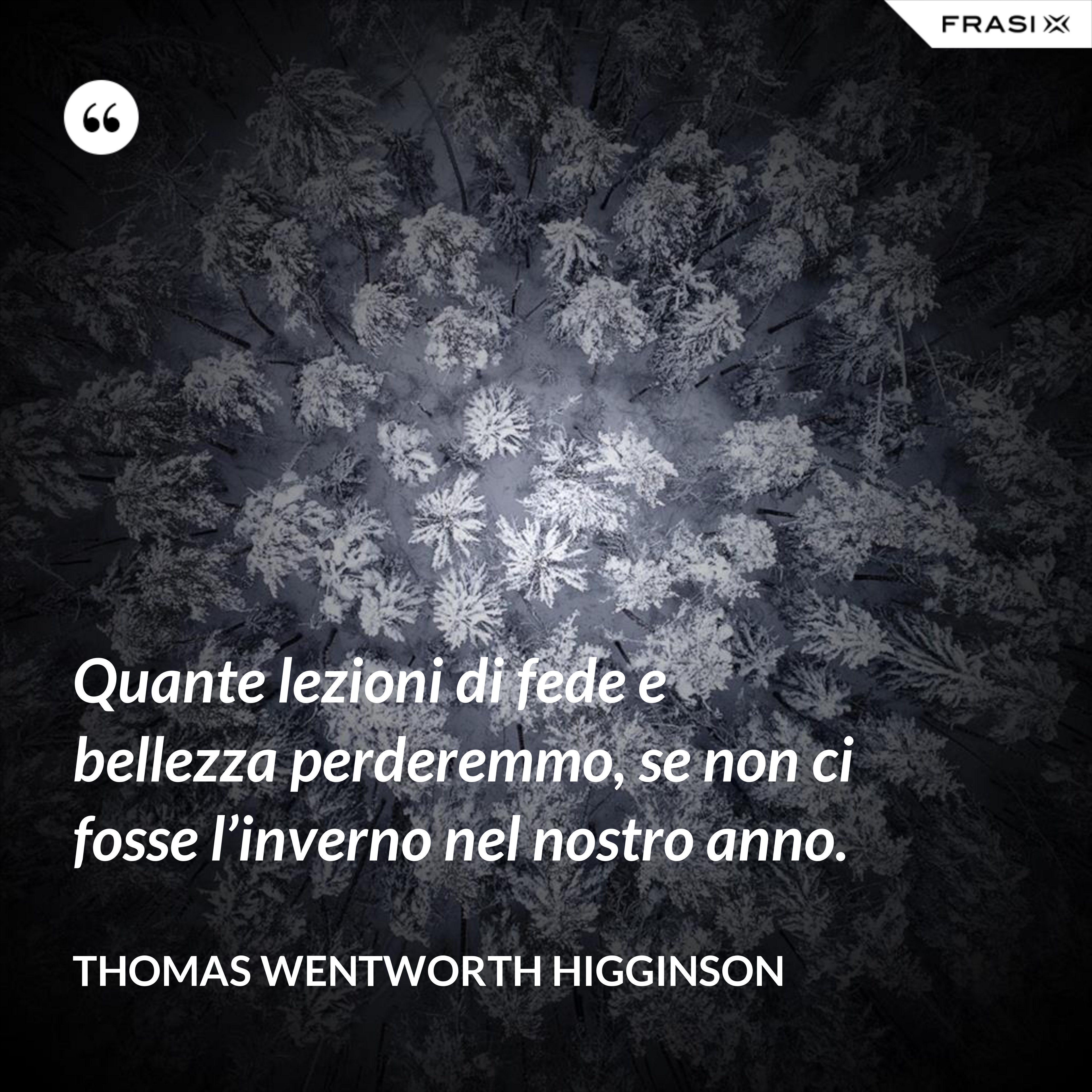 Quante lezioni di fede e bellezza perderemmo, se non ci fosse l’inverno nel nostro anno. - Thomas Wentworth Higginson