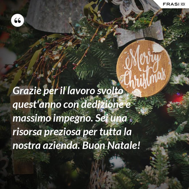 Grazie per il lavoro svolto quest'anno con dedizione e massimo impegno. Sei una risorsa preziosa per tutta la nostra azienda. Buon Natale! - Anonimo