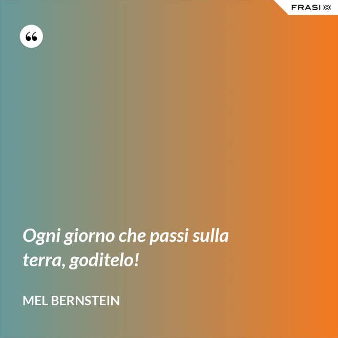 Ogni giorno che passi sulla terra, goditelo! - Mel Bernstein