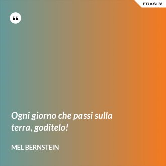 Ogni giorno che passi sulla terra, goditelo! - Mel Bernstein