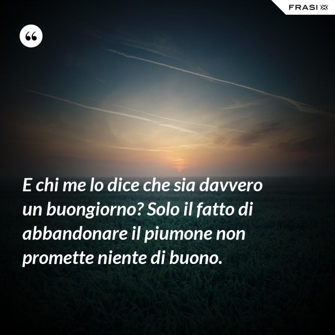 E chi me lo dice che sia davvero un buongiorno? Solo il fatto di abbandonare il piumone non promette niente di buono. - Anonimo