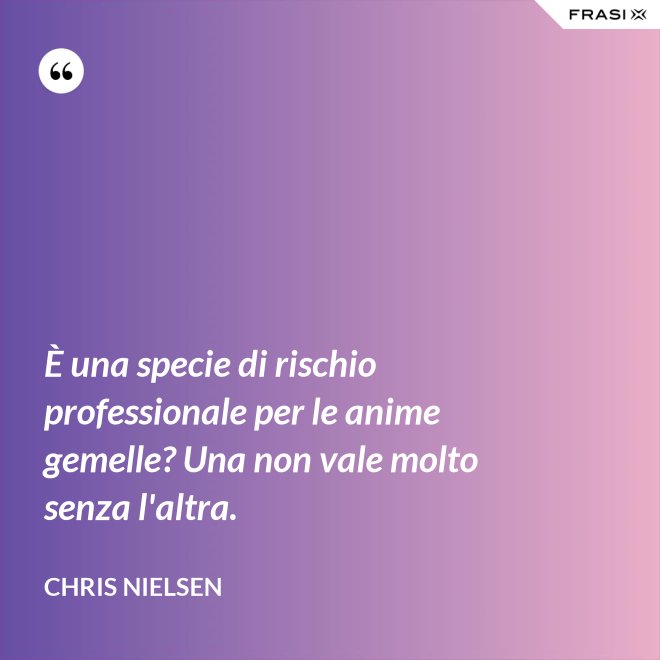 È una specie di rischio professionale per le anime gemelle? Una non vale molto senza l'altra. - Chris Nielsen