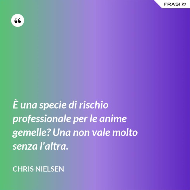 È una specie di rischio professionale per le anime gemelle? Una non vale molto senza l'altra. - Chris Nielsen
