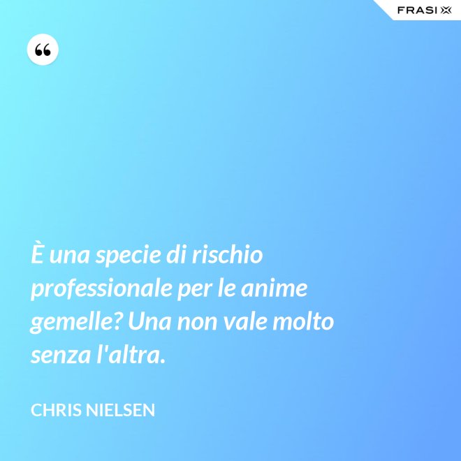 È una specie di rischio professionale per le anime gemelle? Una non vale molto senza l'altra. - Chris Nielsen