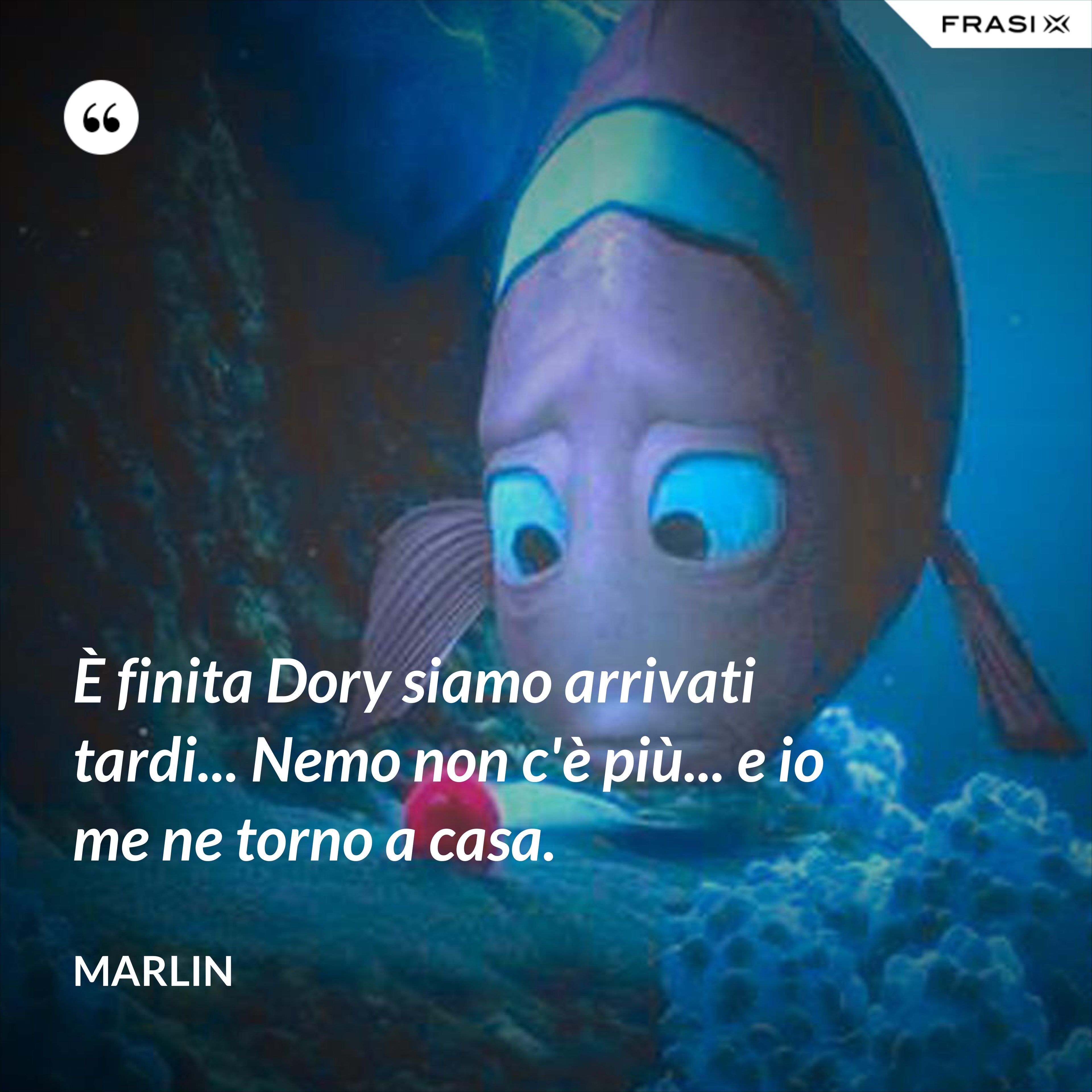 È finita Dory siamo arrivati tardi... Nemo non c'è più... e io me ne torno a casa. - Marlin