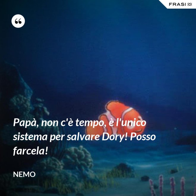 Papà, non c'è tempo, è l'unico sistema per salvare Dory! Posso farcela! - Nemo