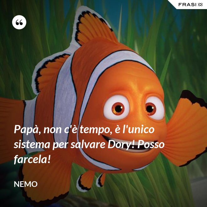 Papà, non c'è tempo, è l'unico sistema per salvare Dory! Posso farcela! - Nemo