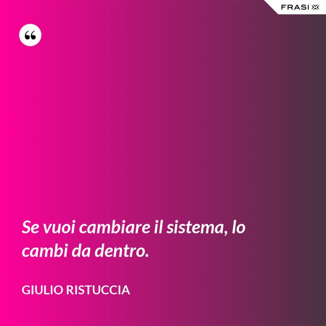 Se vuoi cambiare il sistema, lo cambi da dentro. - Giulio Ristuccia