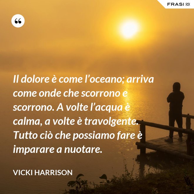 Il dolore è come l’oceano; arriva come onde che scorrono e scorrono. A volte l’acqua è calma, a volte è travolgente. Tutto ciò che possiamo fare è imparare a nuotare. - Vicki Harrison