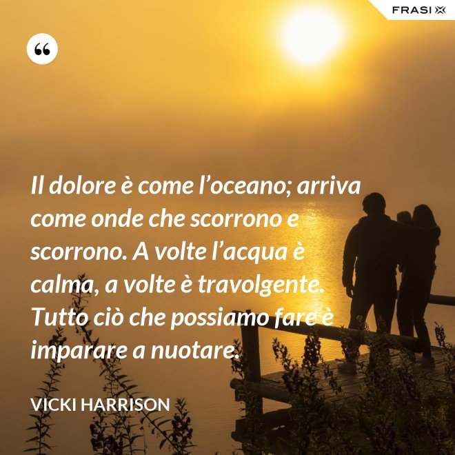 Il dolore è come l’oceano; arriva come onde che scorrono e scorrono. A volte l’acqua è calma, a volte è travolgente. Tutto ciò che possiamo fare è imparare a nuotare. - Vicki Harrison