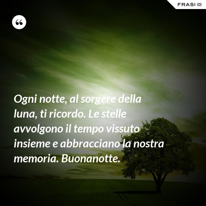 Ogni notte, al sorgere della luna, ti ricordo. Le stelle avvolgono il tempo vissuto insieme e abbracciano la nostra memoria. Buonanotte. - Anonimo