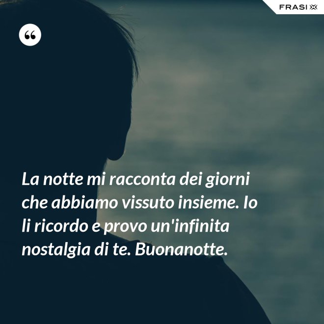 La notte mi racconta dei giorni che abbiamo vissuto insieme. Io li ricordo e provo un'infinita nostalgia di te. Buonanotte. - Anonimo