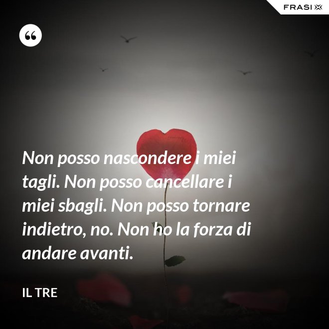Non posso nascondere i miei tagli. Non posso cancellare i miei sbagli. Non posso tornare indietro, no. Non ho la forza di andare avanti. - Il Tre
