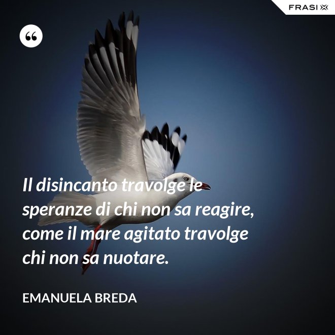 Il disincanto travolge le speranze di chi non sa reagire, come il mare agitato travolge chi non sa nuotare. - Emanuela Breda