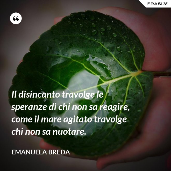 Il disincanto travolge le speranze di chi non sa reagire, come il mare agitato travolge chi non sa nuotare. - Emanuela Breda