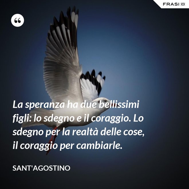 La speranza ha due bellissimi figli: lo sdegno e il coraggio. Lo sdegno per la realtà delle cose, il coraggio per cambiarle. - Sant'Agostino