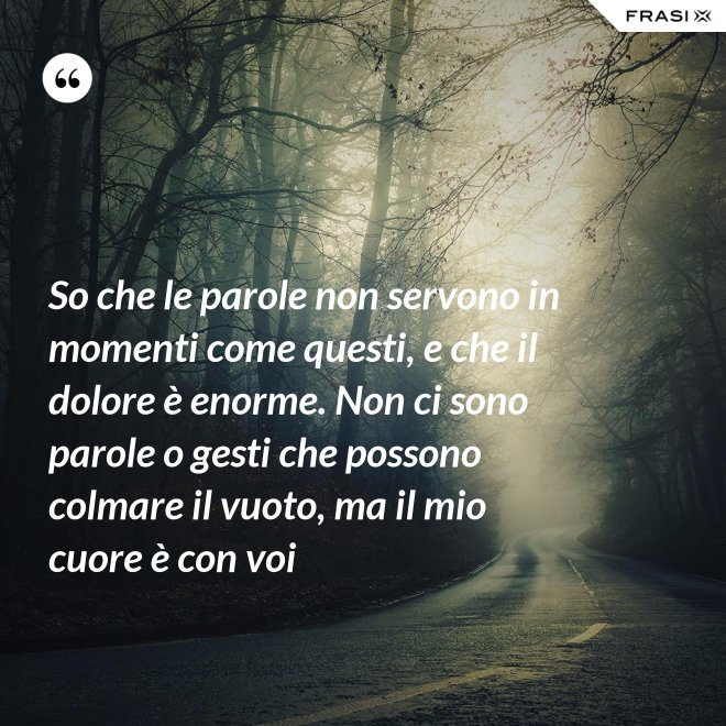 So che le parole non servono in momenti come questi, e che il dolore è enorme. Non ci sono parole o gesti che possono colmare il vuoto, ma il mio cuore è con voi - Anonimo