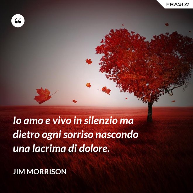 Io amo e vivo in silenzio ma dietro ogni sorriso nascondo una lacrima di dolore. - Jim Morrison