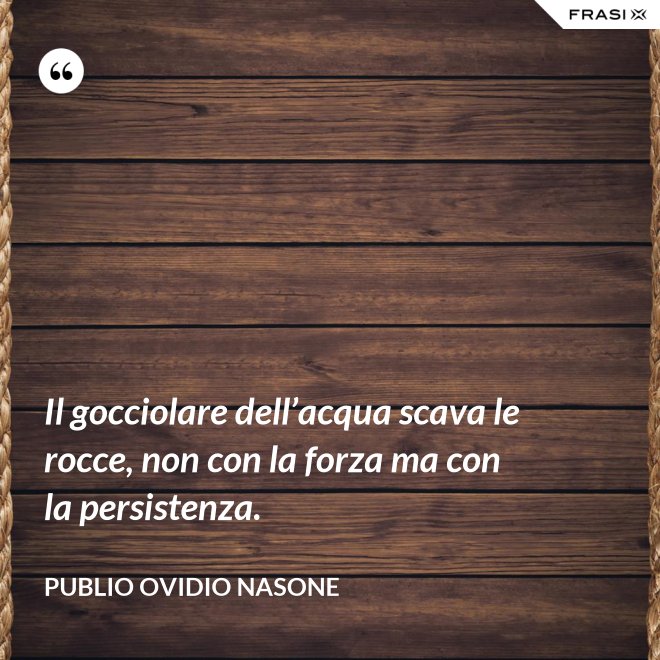 Il gocciolare dell’acqua scava le rocce, non con la forza ma con la persistenza. - Publio Ovidio Nasone