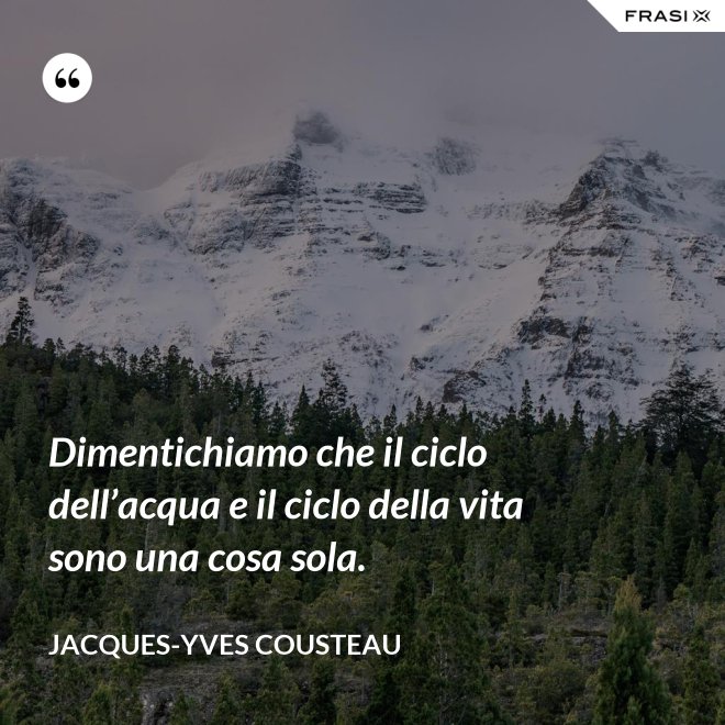 Dimentichiamo che il ciclo dell’acqua e il ciclo della vita sono una cosa sola. - Jacques-Yves Cousteau