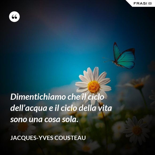 Dimentichiamo che il ciclo dell’acqua e il ciclo della vita sono una cosa sola. - Jacques-Yves Cousteau
