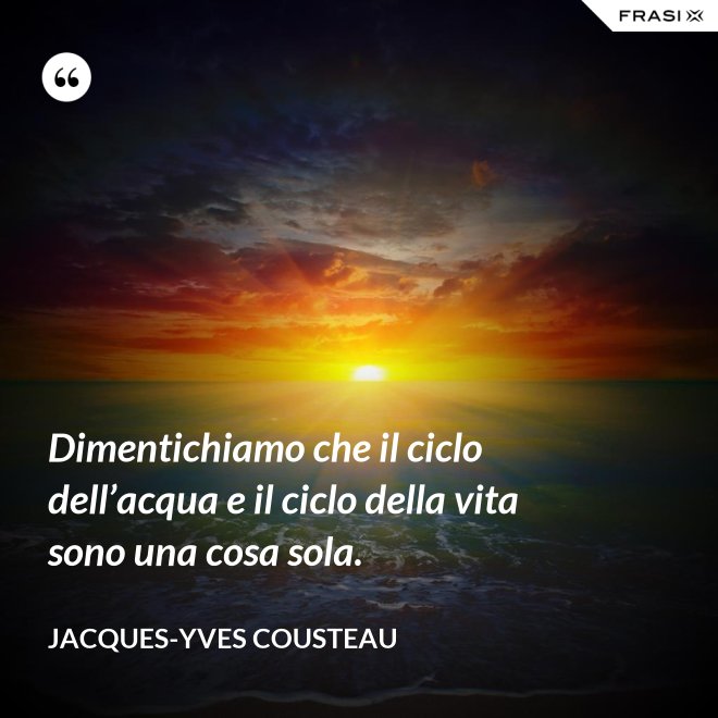 Dimentichiamo che il ciclo dell’acqua e il ciclo della vita sono una cosa sola. - Jacques-Yves Cousteau
