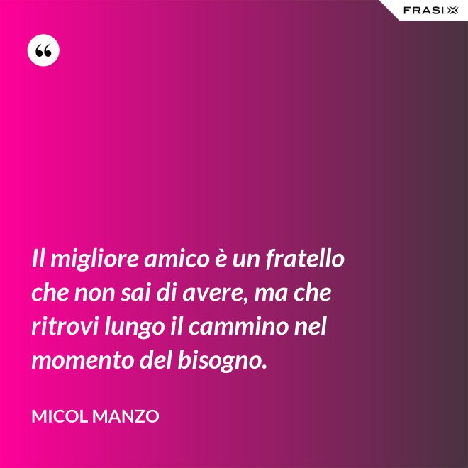 Il migliore amico è un fratello che non sai di avere, ma che ritrovi lungo il cammino nel momento del bisogno. - Micol Manzo