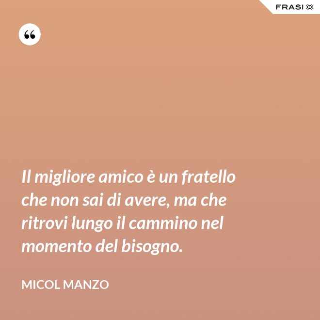 Il migliore amico è un fratello che non sai di avere, ma che ritrovi lungo il cammino nel momento del bisogno. - Micol Manzo