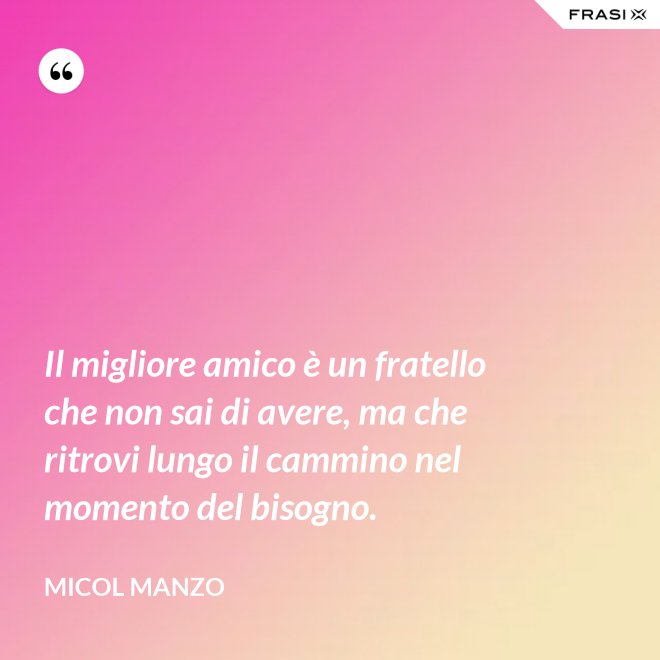 Il migliore amico è un fratello che non sai di avere, ma che ritrovi lungo il cammino nel momento del bisogno. - Micol Manzo