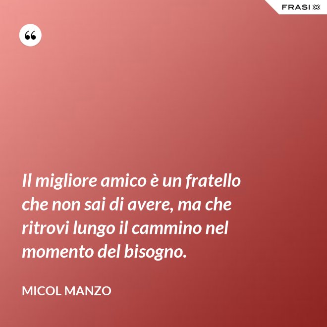 Il migliore amico è un fratello che non sai di avere, ma che ritrovi lungo il cammino nel momento del bisogno. - Micol Manzo