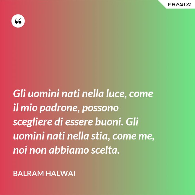 Gli uomini nati nella luce, come il mio padrone, possono scegliere di essere buoni. Gli uomini nati nella stia, come me, noi non abbiamo scelta. - Balram Halwai