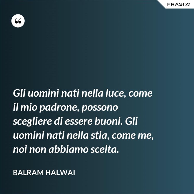 Gli uomini nati nella luce, come il mio padrone, possono scegliere di essere buoni. Gli uomini nati nella stia, come me, noi non abbiamo scelta. - Balram Halwai