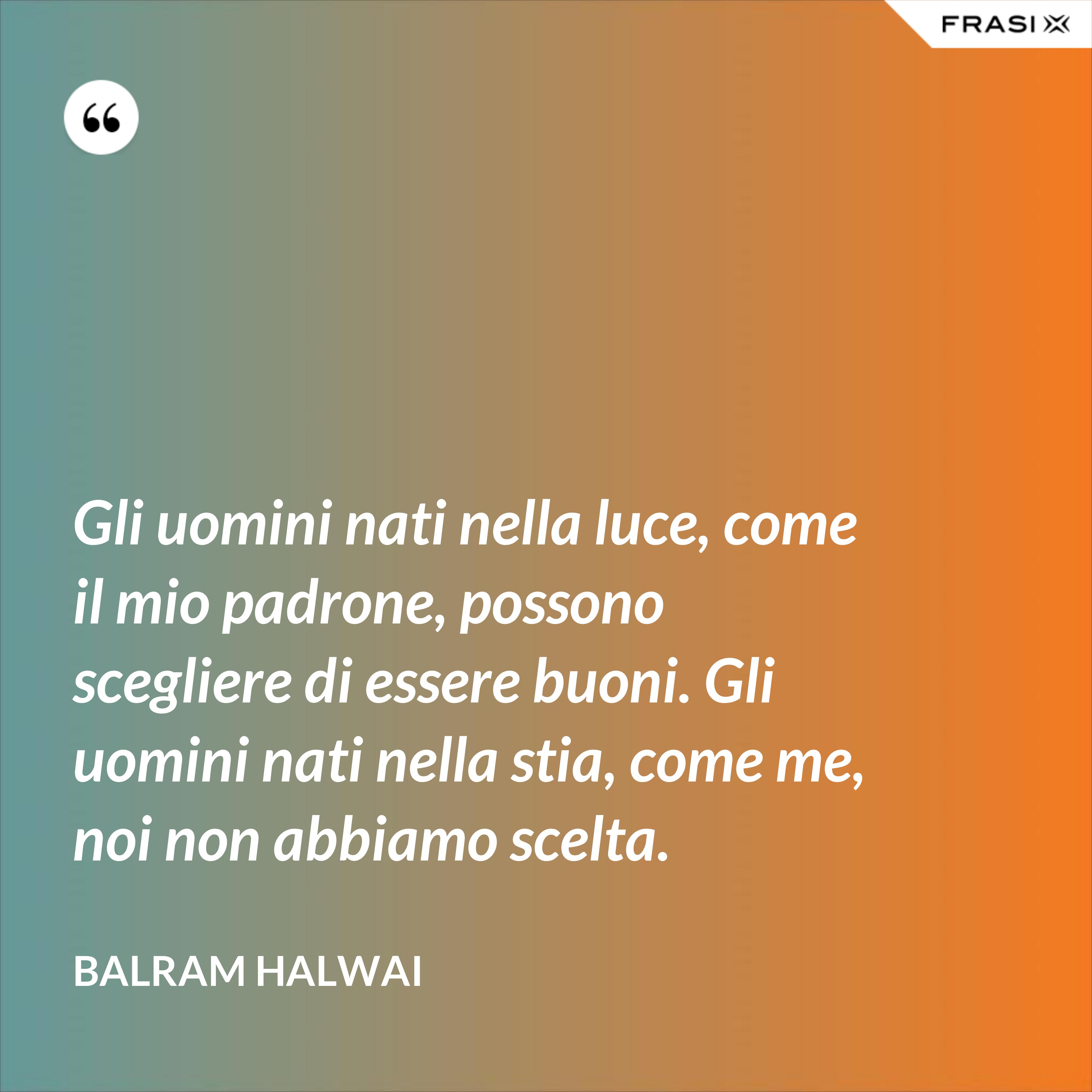 Gli uomini nati nella luce, come il mio padrone, possono scegliere di essere buoni. Gli uomini nati nella stia, come me, noi non abbiamo scelta. - Balram Halwai