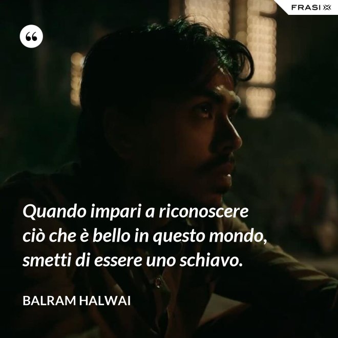 Quando impari a riconoscere ciò che è bello in questo mondo, smetti di essere uno schiavo. - Balram Halwai