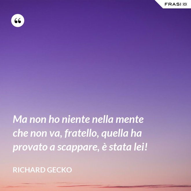 Ma non ho niente nella mente che non va, fratello, quella ha provato a scappare, è stata lei! - Richard Gecko