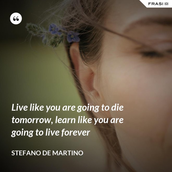 Live like you are going to die tomorrow, learn like you are going to live forever - Stefano De Martino