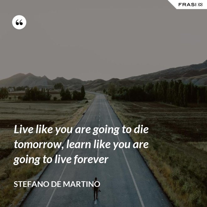 Live like you are going to die tomorrow, learn like you are going to live forever - Stefano De Martino
