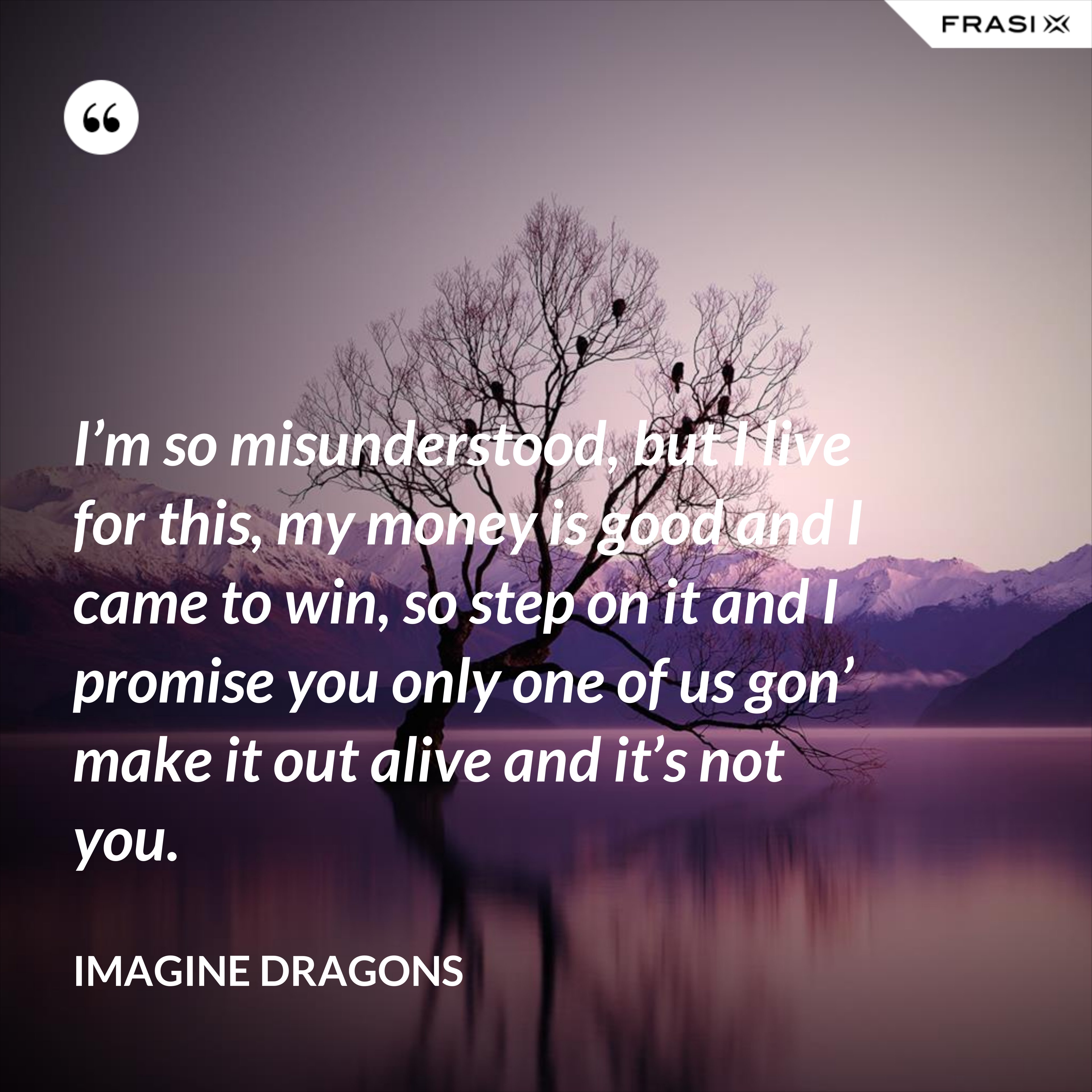 I’m so misunderstood, but I live for this, my money is good and I came to win, so step on it and I promise you only one of us gon’ make it out alive and it’s not you. - Imagine Dragons