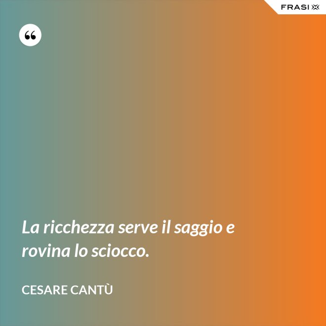 La ricchezza serve il saggio e rovina lo sciocco. - Cesare Cantù