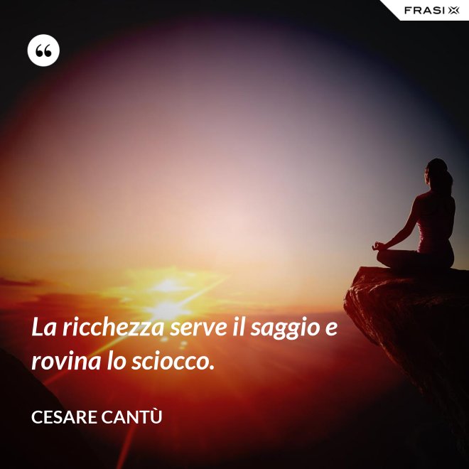 La ricchezza serve il saggio e rovina lo sciocco. - Cesare Cantù