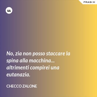 No, zia non posso staccare la spina alla macchina... altrimenti compirei una eutanazia. - Checco Zalone