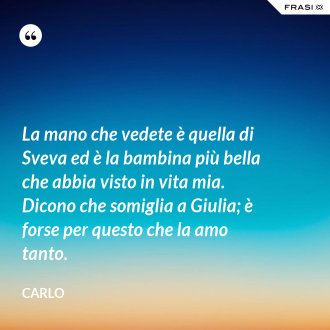 La mano che vedete è quella di Sveva ed è la bambina più bella che abbia visto in vita mia. Dicono che somiglia a Giulia; è forse per questo che la amo tanto. - Carlo